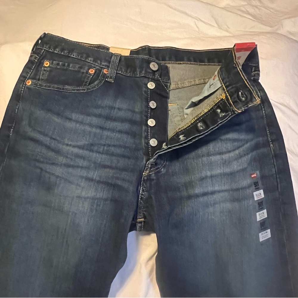 Levi's MENS 501 Original Fit STRETCH Dark Wash Relaxed Jeans 33 X 34 Button Fly
